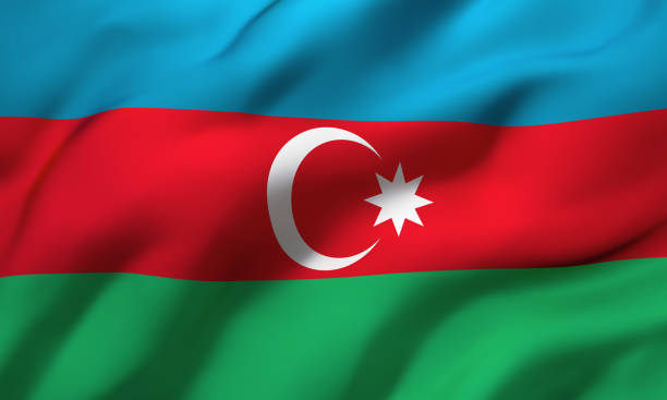 drapeau de l’azerbaïdjan soufflant dans le vent - azerbaijan flag photos et images de collection