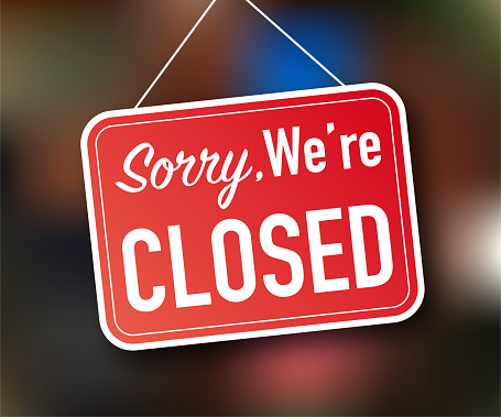 Sorry we're closed hanging sign on white background. Sign for door. Vector stock illustration