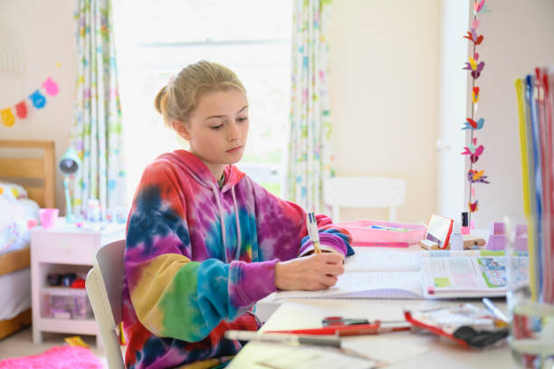 istock Young girl homeschooling during lockdown 1220589608