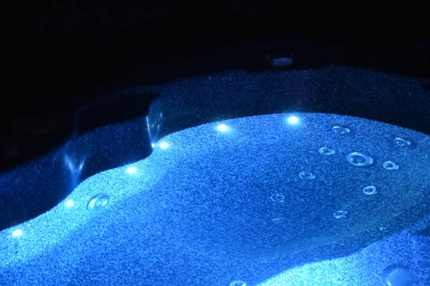 istock Closeup on a spa with interior lighting at night 1220594934