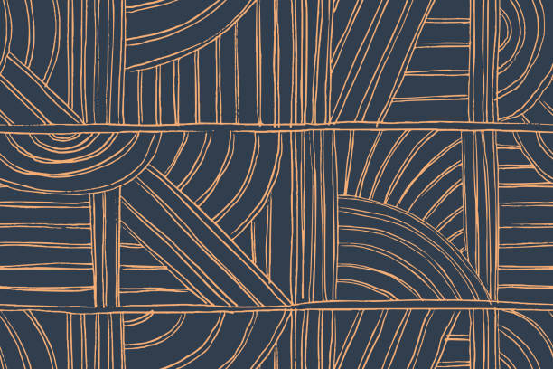 ilustraciones, imágenes clip art, dibujos animados e iconos de stock de patrón abstracto geométrico sin costuras. adorno de líneas dibujadas a mano. - single line ornate in a row striped