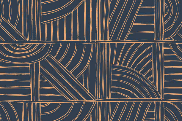 추상 기하학적 원활한 패턴. 손으로 그린 선 장식. - geometry backgrounds single line striped stock illustrations