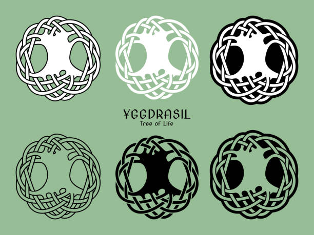 ilustraciones, imágenes clip art, dibujos animados e iconos de stock de yggdrasil árbol de la vida, escandinavo, símbolo celta, diseño ornamental - yggdrasil