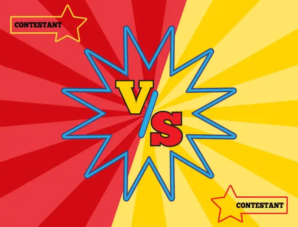 Vector illustration of Versus logo on red and yellow background. Confrontation in games, sports, and competitions. VS poster. Cartoon vector illustration.