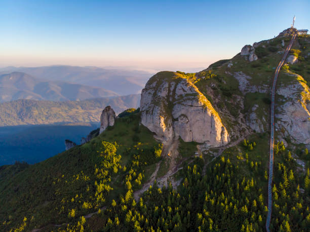 istock Aerial rocky summit and access stairs 1220609895