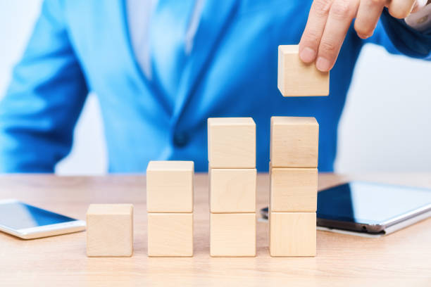 istock Wooden cubes on the desktop 1220610404