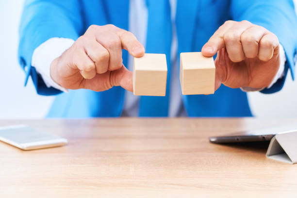 istock Wooden cubes on the desktop 1220610600