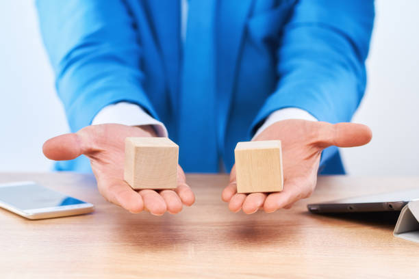 istock Wooden cubes on the desktop 1220610630