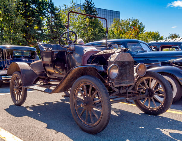 1915 Ford Model T roadster Bedford, Nova Scotia, Canada - September 16, 2012 : Unrestored 1915 Ford Model T roadster at Annual Memory Lane Show & Shine, Bedford Place Mall, Halifax, Nova Scotia, Canada. model t ford stock pictures, royalty-free photos & images