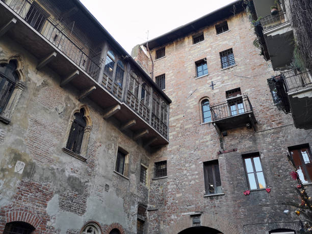 Closeup of street, beautiful architecture of UNESCO world heritage site city Verona.