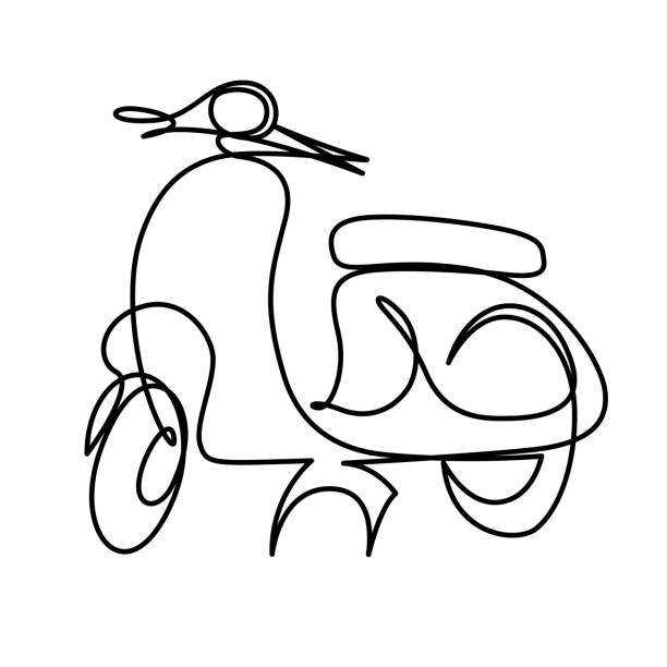 illustrations, cliparts, dessins animés et icônes de une illustration classique de vecteur de moto de scooter d’art d’art d’art - moped