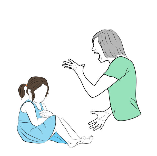 konfliktów w rodzinie. matka krzyczy na dziecko. znęcania się nad dziećmi. ilustracji wektorowych. - violence child abuse child baby girls stock illustrations