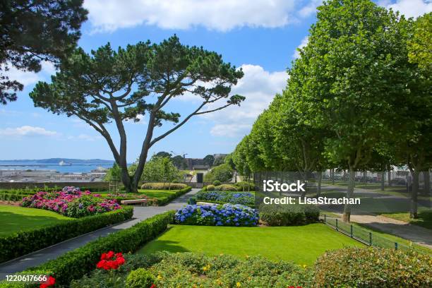 Dajot Public Garden Course With A Beautiful View Of The Harbour And The Chateau De Brest From The 500metre Esplanade High Behind The Commercial Port Brest Brittany France Stock Photo - Download Image Now