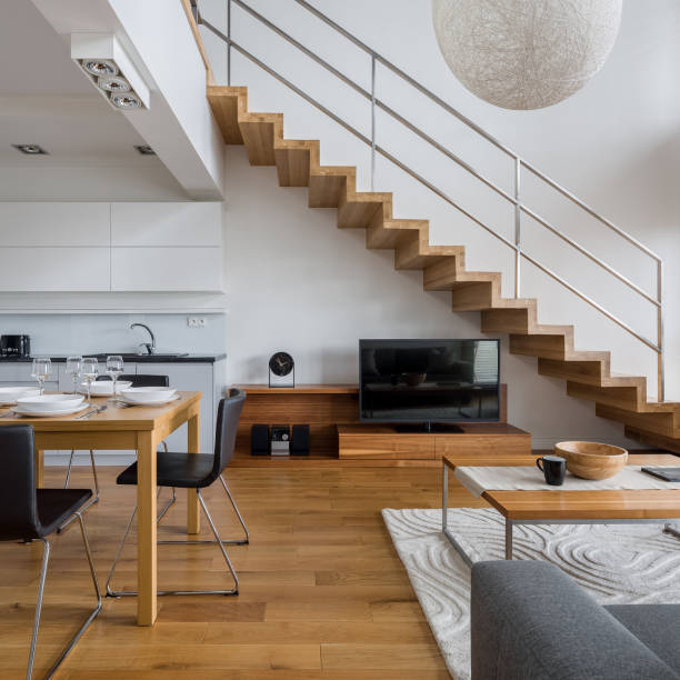 istock Two-floor apartment with wooden details 1220620597