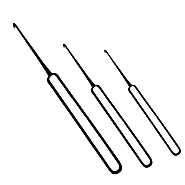 istock Hand-draw black vector illustration of set of metallic Crochet hooks tools isolated on a white background 1220624517