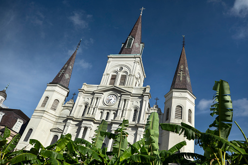 Historic St. Louis Cathedral across Jackson Square in New Orleans Louisiana USA