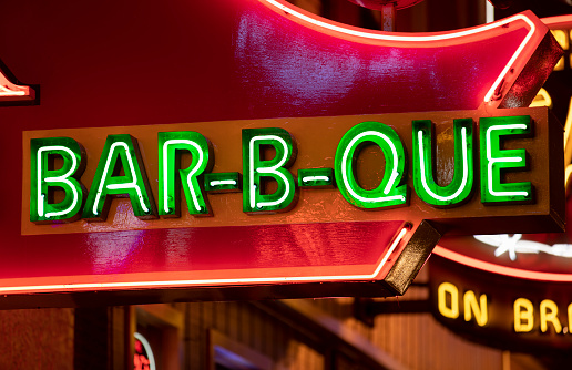 Barbecue restaurant along Broadway in Nashville Tennessee USA.  Nashville is famous for it's bars, entertainment and country music