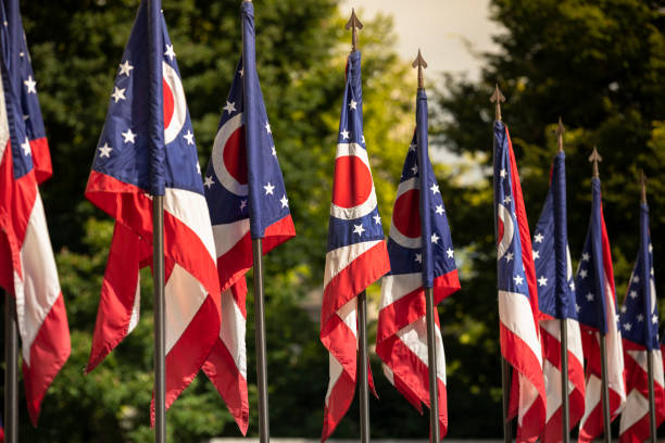 istock Ohio state flags in Columbus USA 1220626066