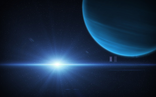 View of planet Neptune from space. Space, Sun and planet Neptune. This image elements furnished by NASA.