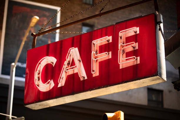 istock Neon light bulb cafe coffee shop sign 1220627551