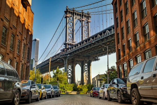 브루클린 뉴욕의 맨해튼 브리지 스트리트 뷰 - manhattan bridge 뉴스 사진 이미지