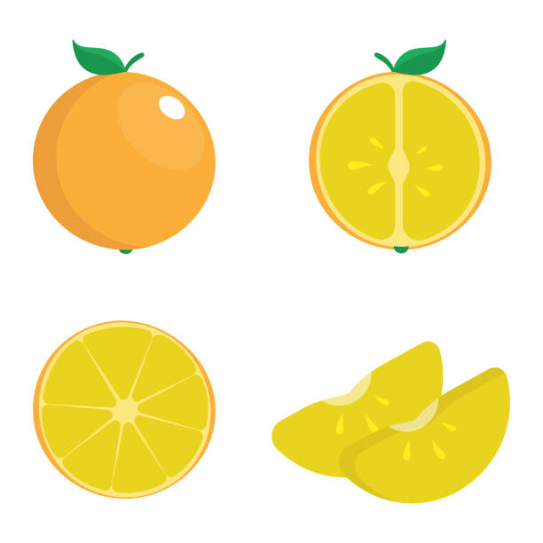 ilustrações, clipart, desenhos animados e ícones de ícone de fruta laranja definir projeto vetorial. - isolated on white orange juice ripe leaf