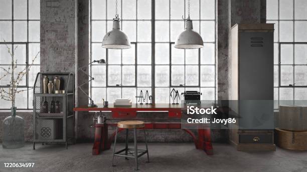 Industrial Style Office Interior Stock Photo - Download Image Now - Office, Industrial Style, Industry