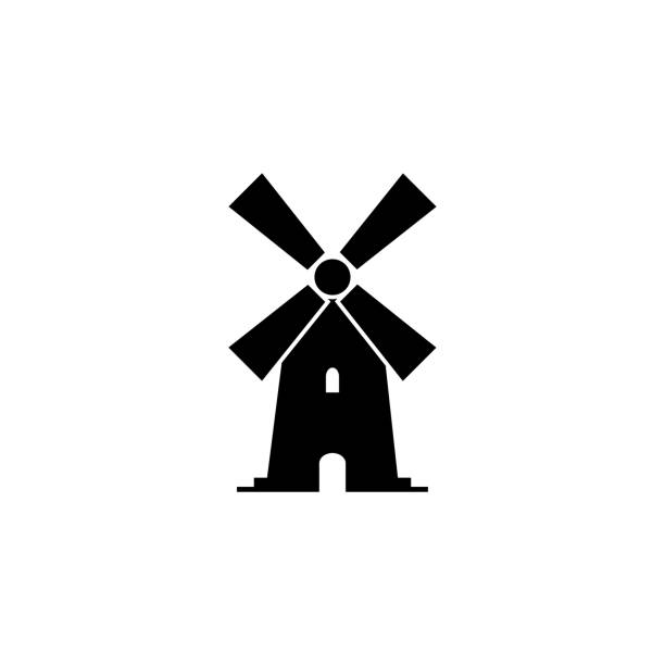 windmühle, mühlensymbol, logo isoliert auf weißem hintergrund - altes backhaus dorf stock-grafiken, -clipart, -cartoons und -symbole