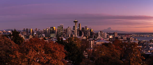 The Seattle skyline against the stunning backdrop of Lake Union shimmering waters