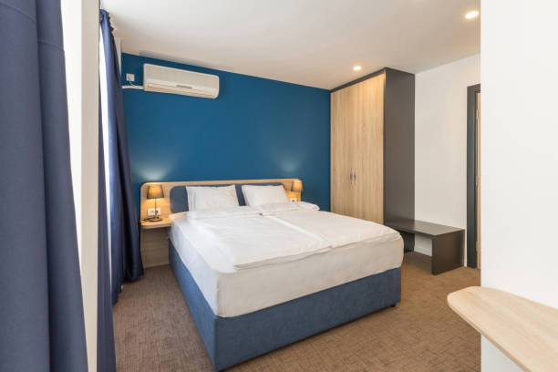 istock Interior of a double bed hotel room interior 1220639967