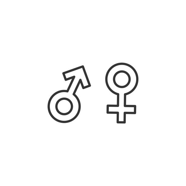 男性と女性のライン アイコン。シンプルなアウトラインスタイルデザイン。ベクターの図。 - gender symbol human gender male sexual issues点のイラスト素材／クリップアート素材／マンガ素材／アイコン素材