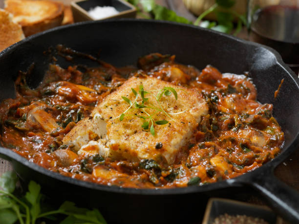 istock Breaded, Pan Fried Feta Cheese in a Tomato and Spinach Sauce 1220645666