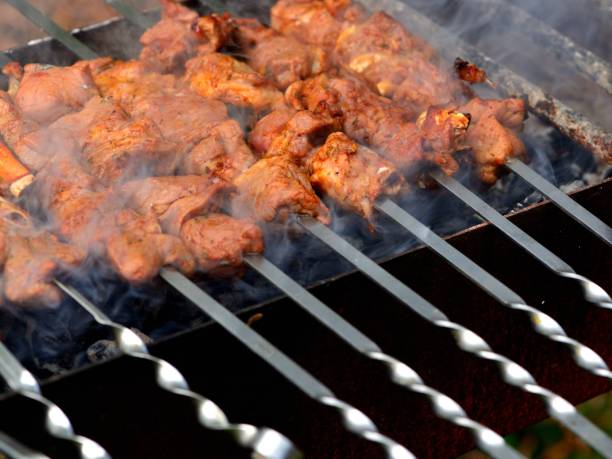 istock Grilled lamb meat on skewers 1220650682
