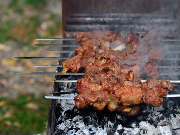 istock Grilled lamb meat on skewers 1220650693