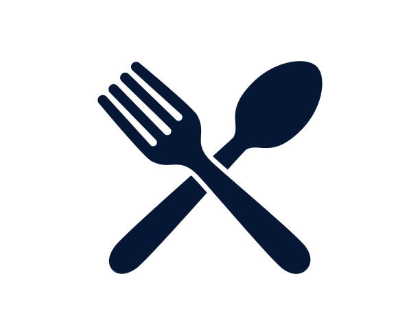 Table knife and fork utensils indicating a diner or food vector Table knife and fork eating utensils indicating a diner or food vector clip art of a forks stock illustrations
