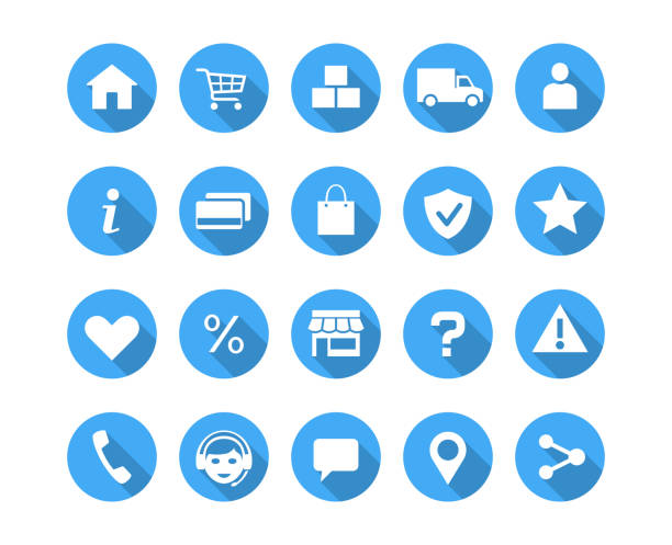 Shopping icons for online store. Round buttons set. Blue white ecommerce symbols vector art illustration