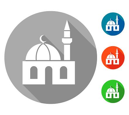 Small Mosque Icon Vector on flat grey background with shadow
