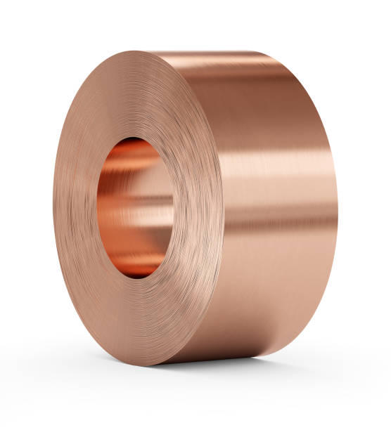 istock Copper sheet in roll, rolled metal products. Isolated, clipping path included. 1220652582