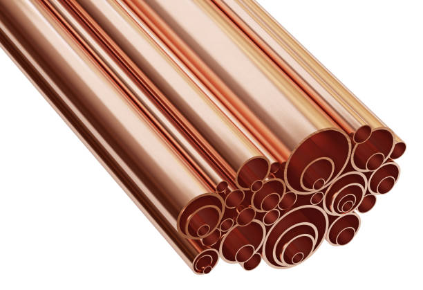 istock Copper pipes isolated on white background. Copper rolled metal product. 1220653435