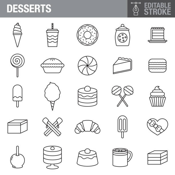 ilustrações de stock, clip art, desenhos animados e ícones de desserts editable stroke icon set - creme cozinhado