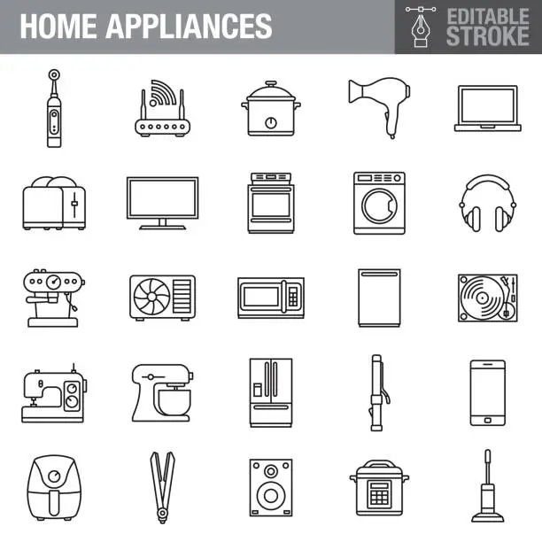 Vector illustration of Home Appliances Editable Stroke Icon Set