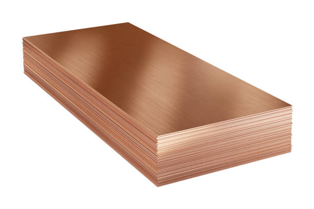 istock Stack of copper sheets, warehouse copper plates. Isolated, clipping path included. 1220653594
