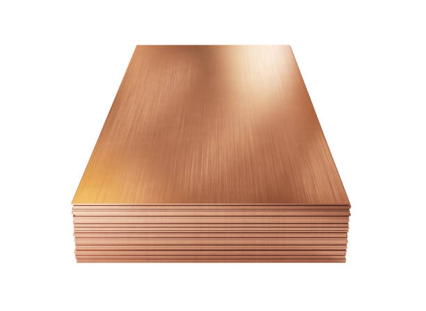 istock Stack of copper sheets, warehouse copper plates. Isolated, clipping path included. 1220653658