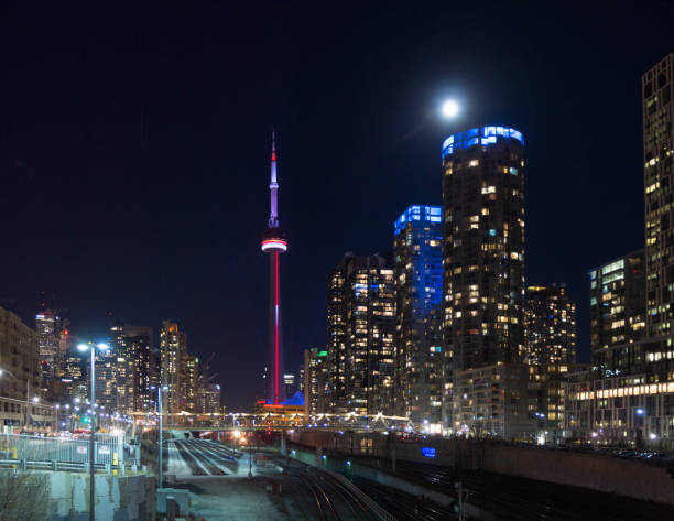 istock Toronto, Ontario - Skyline View at Night with CN Tower in Background 1220654789