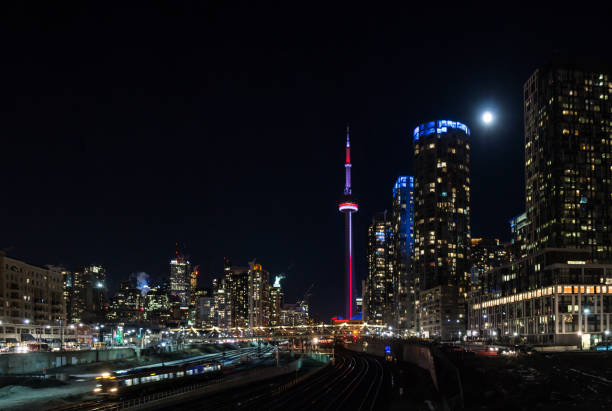 istock Toronto, Ontario - Skyline View at Night with CN Tower in Background 1220656636