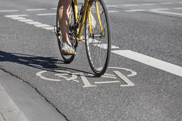 cyclist on painted bike lane