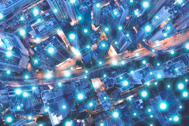 Wireless technology, Internet of things concept, Smart city connected by intelligence network, Abstract visual futuristic background
