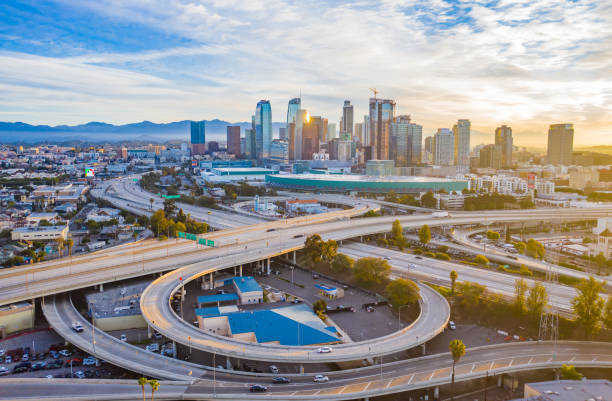 Empty freeway streets in Los Angeles
