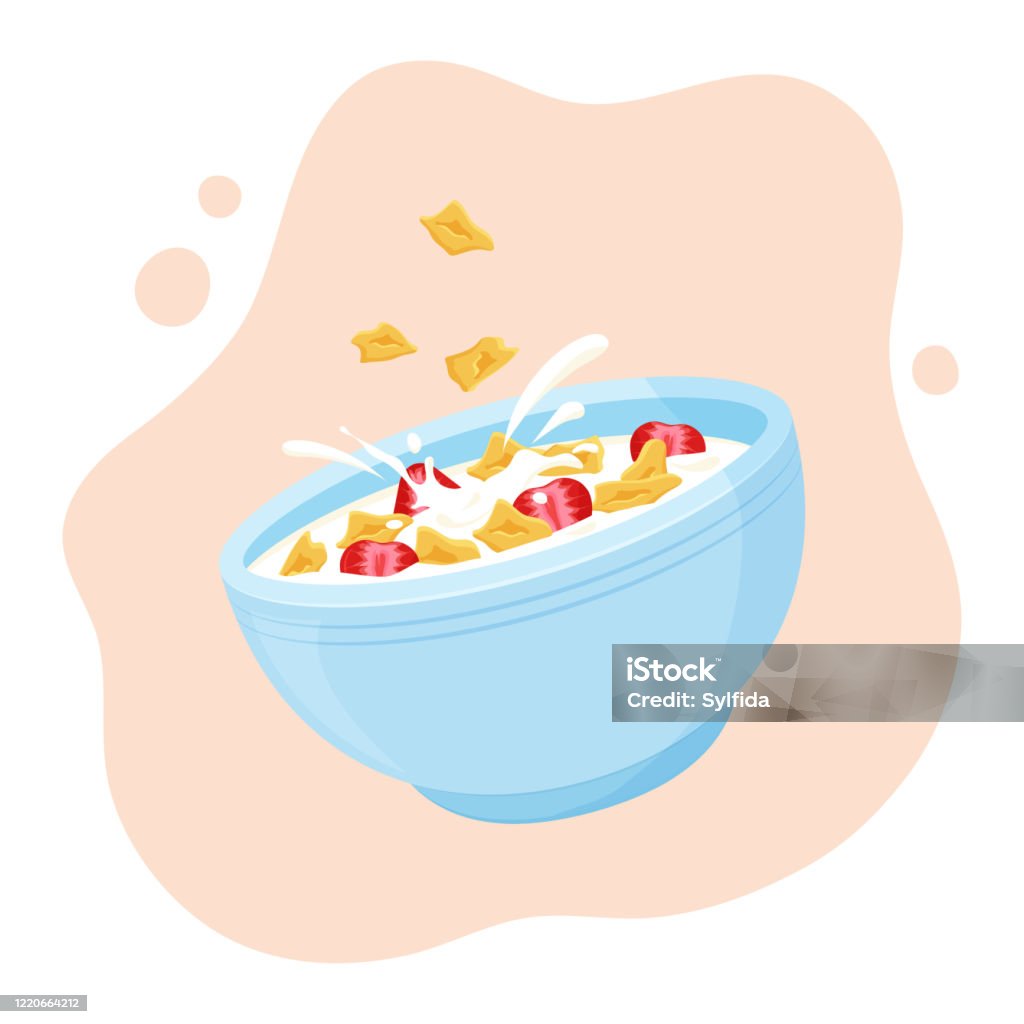 Cereal Flake Milk Breakfast Ceramic Bowl Rolled Oats With Strawberry Healthy Food For Kids Vector Stock Illustration - Download Image Now - iStock Cereal Flake Milk Breakfast Ceramic Bowl Rolled Oats With Strawberry Healthy Food For Kids Vector Stock Illustration - Download Image Now - iStock