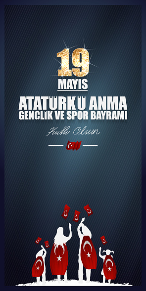 19 mayis, Atatürk'u anma genclik ve spor bayrami. (19 may, Commemoration of Atatürk, Youth and Sports Day.) Celebration vector illustration
